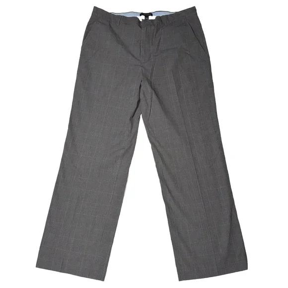 Banana Republic Dress Pants Mens 36x32 Gray Plaid Pinstripe Cotton Office Casual