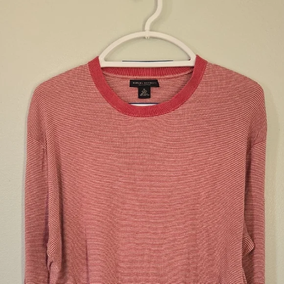 Banana Republic | Heathered Red Stripe Long Sleeve Silk/Cotton Blend Tee Size XL