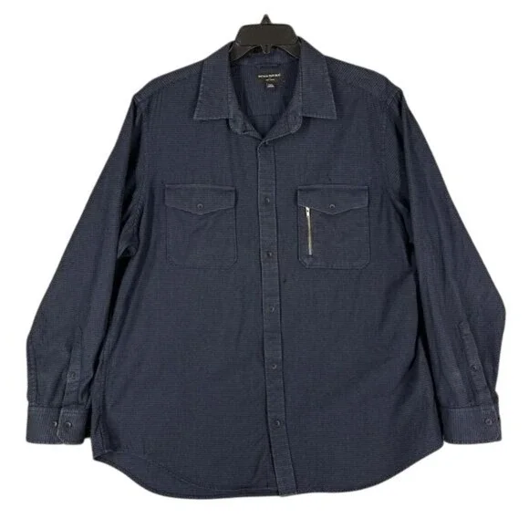 Banana Republic Shirt Mens XXL Navy Houndstooth Soft Wash Workwear Classic‎