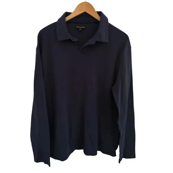 Banana Republic Dark Navy Long-Sleeve Polo Shirt Men’s Size XL