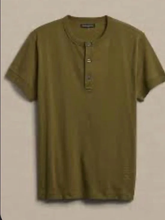 Banana Republic Men's Rugged Slub Henley Olive Green Small