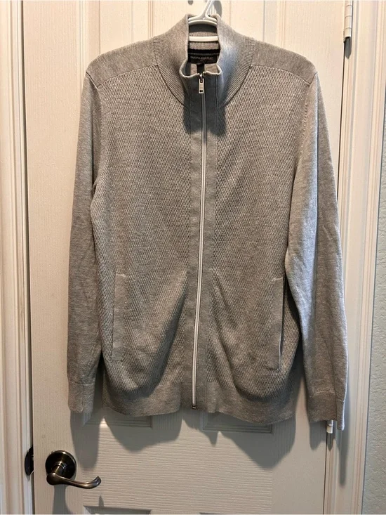 Banana Republic Gray Textured Full-Zip Knit Sweater