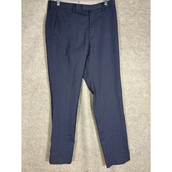 Banana Republic Slim Fit Navy Blue Stretch Wool Dress Pants Mens 32x34 Stain Res