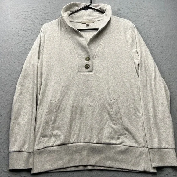 Banana Republic Mens M Oatmeal Heather Button Collar Pullover Sweatshirt 1714