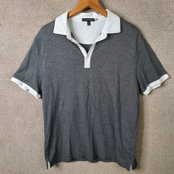 Banana Republic Shirt Mens Large Gray Striped Polo Luxury Touch Cotton Casual