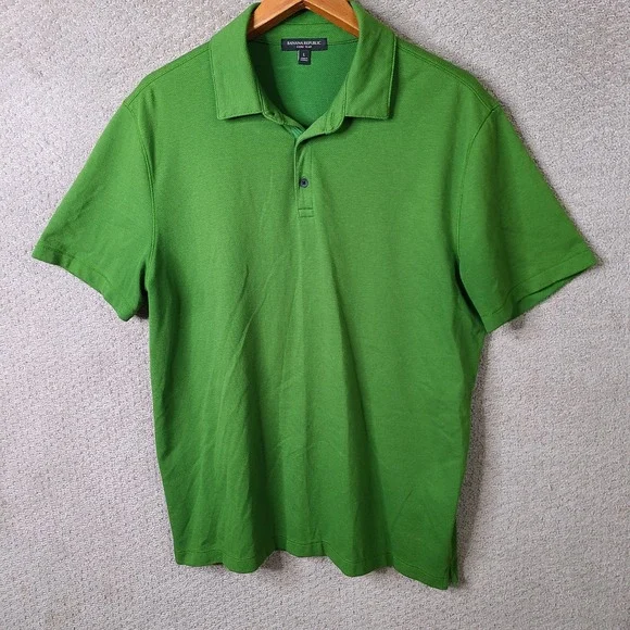 Banana Republic Shirt Mens Large Green Polo Core Temp Cotton Blend Casual