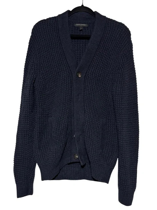 Banana Republic Grandpa Cardigan Sweater Men Size Small Chunky Wool Cotton Fall