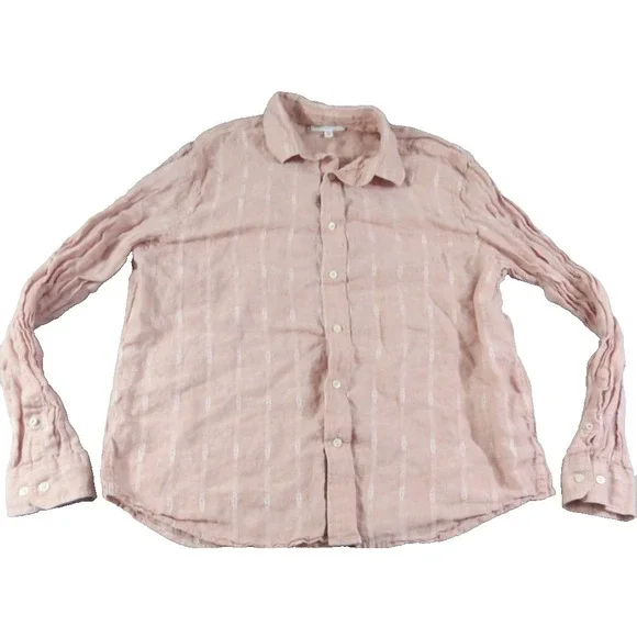 Banana Republic Mens XL Pink Striped Linen Cotton Button Down Shirt Standard Fit