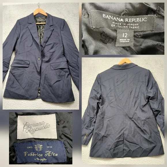 Banana Republic Women's Blazer Size‎ 12 Navy Italian Fabric One Button