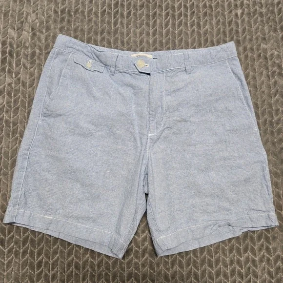 Banana Republic Mens 33 Linen Blend 7 Inch Shorts Blue Textured