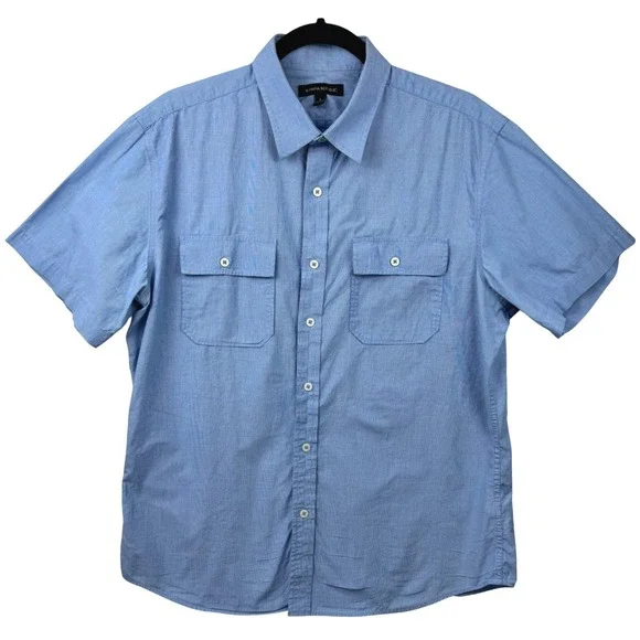 Banana Republic Shirt Men Large Blue Short Sleeve Cotton Stretch‎ Utility Casual
