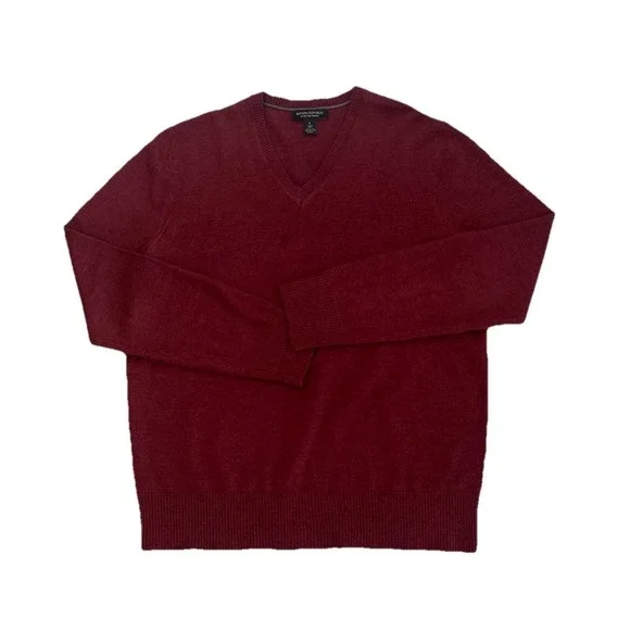 Banana Republic Mens L Burgundy Red Extra Fine Merino Wool V-Neck Knit Sweater