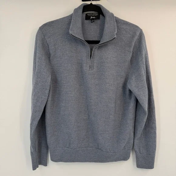 Banana Republic Italian Merino Wool Quarter Zip Sweater Mens Large Blue Gray