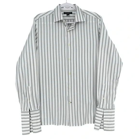 Banana‎ Republic Slim Fit Dress Shirt Gray Striped Executive M 15-15.5