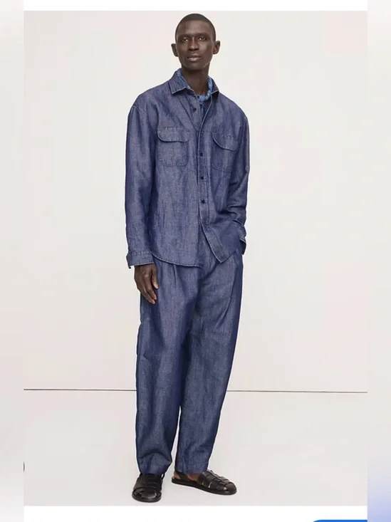 NWT-Banana Republic Men’s Loose Chambray Pleated Pull On Pant, Medium