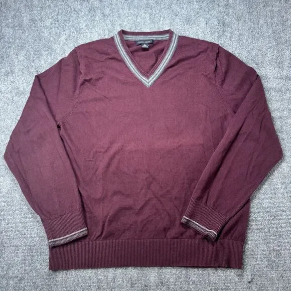 Banana Republic Cotton Cashmere V-Neck Sweater Men's XL Burgundy Maroon Pullover