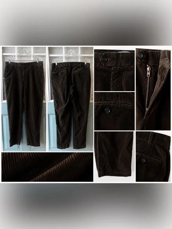 Banana Republic Traveler Corduroy Pants Mens 36x32 Brown Slim Fit Casual Chinos