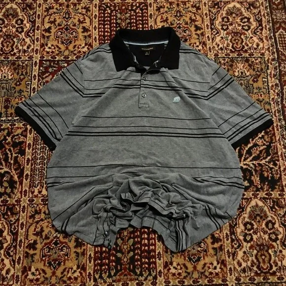 VTG 00s Banana Republic striped logo embroidered golf polo tee shirt XL blue‎