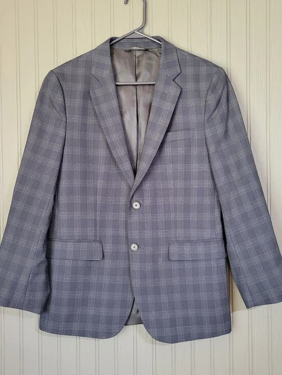 Banana Republic Wool Blend Blazer Tailored Fit Plaid Blue Men's 40 Short