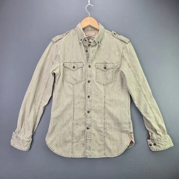 Banana Republic Heritage Collection Button Up Shirt Small Tan Military Grant Fit