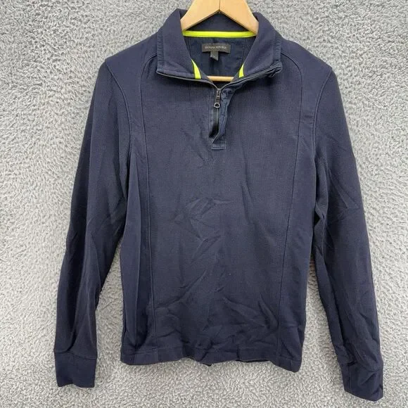 Banana Republic‎ 1/4 Zip Pullover Thermal Knit Sweater Mens Small Navy Blue