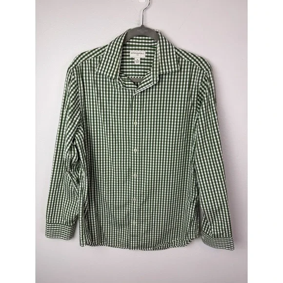 Banana Republic Button Up Shirt Mens Large 15 -‎ 15.5 Green White Plaid