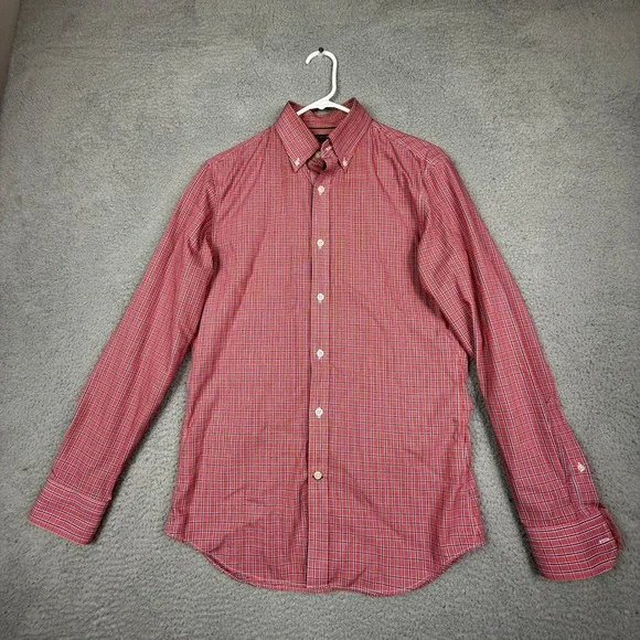 Banana Republic Non Iron Tailored Slim Fit‎ Red Plaid Button Down Shirt Men S