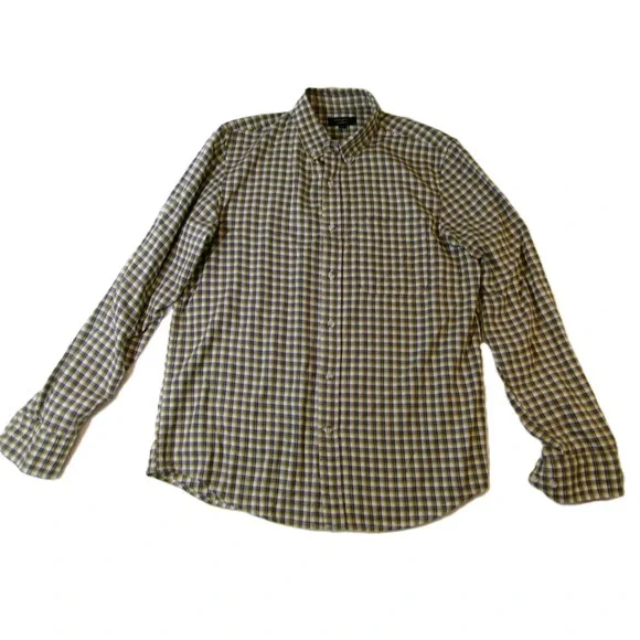 Banana‎ Republic Mens Plaid Button Down Shirt Black Fern Green 542377-19 Medium