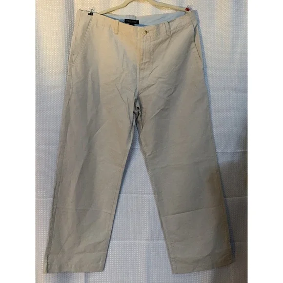 Banana Republic Relaxed Fit Flat Front Dressy‎ Tan Khaki Pants 35x30