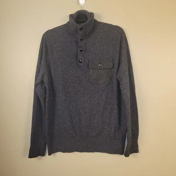 Banana Republic Mens Italian Wool Blend Long Sleeve‎ Gray Sweater Large