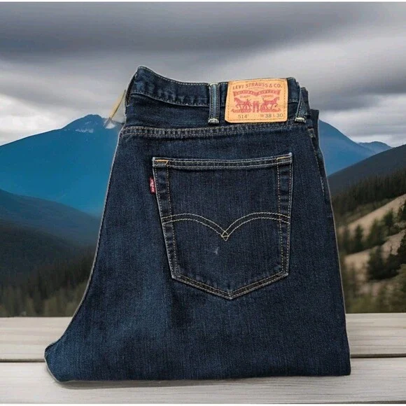 LEVI'S 514 DENIM JEANS MENS 38X30 DARK WASH BLUE STRAIGHT 9