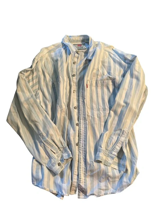 Vintage 90s Levi's Vertical Striped Button-Down in Light Blue & Cream