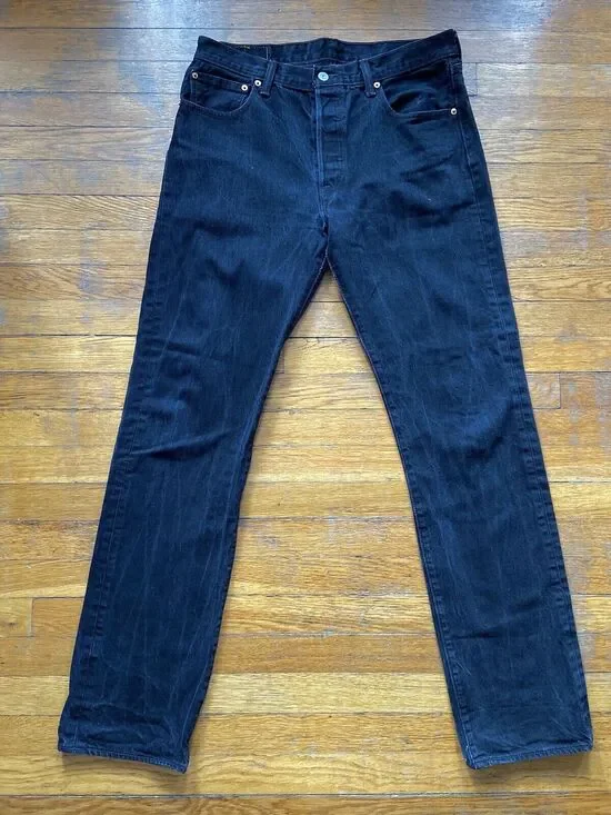 LEVI’S 501 Black Distressed Button-Fly Jeans sz 34 X 36