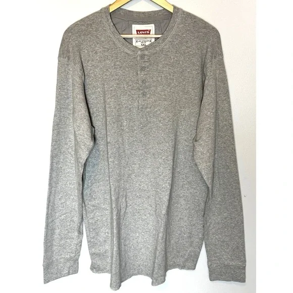 Levi's Long Sleeve Henley T-Shirt Men's Size 2XL Gray Camping Hiking Soft Cotton