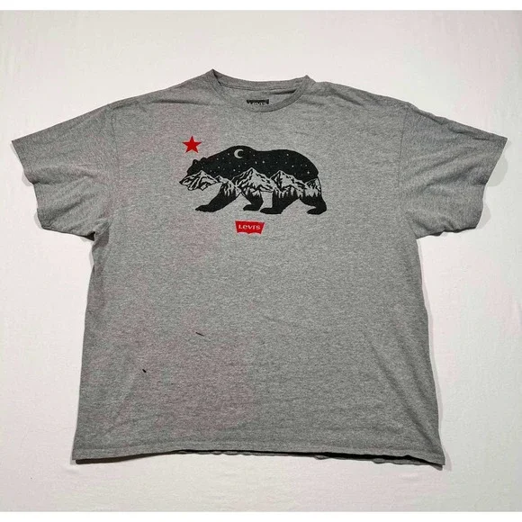 Levis Mens 2XL Gray California Bear Mountain Graphic T-Shirt Short Sleeve