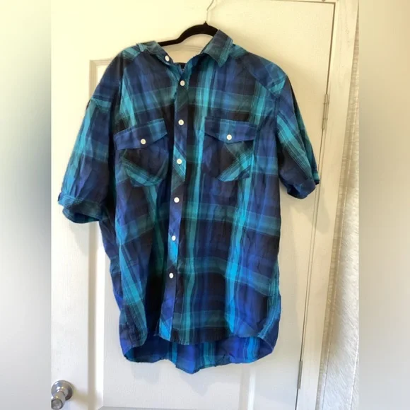 Black Jack Men's Blue and Teal Plaid Button Down Shirt size 3XL EUC