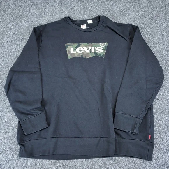 Levi's Streetwear Camo Batwing Logo Sweatshirt Mens XL Black Pullover Crewneck