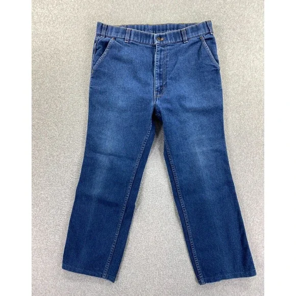 Vintage Levi's With‎ A Skosh Orange Tab Mens Sz 34x25 Blue Leather Pocket Patch