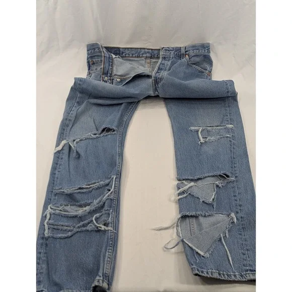 Vintage Levi's 501‎ 34x31 (36x32 Tag) Made In USA Light  Jeans Distressed Ripped