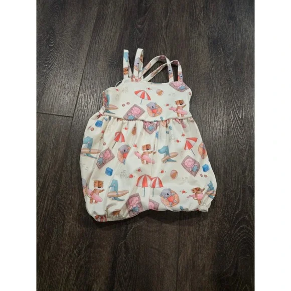 Pete + Lucy Baby Girls Beach Animal Print Bubble Romper 3-6M New