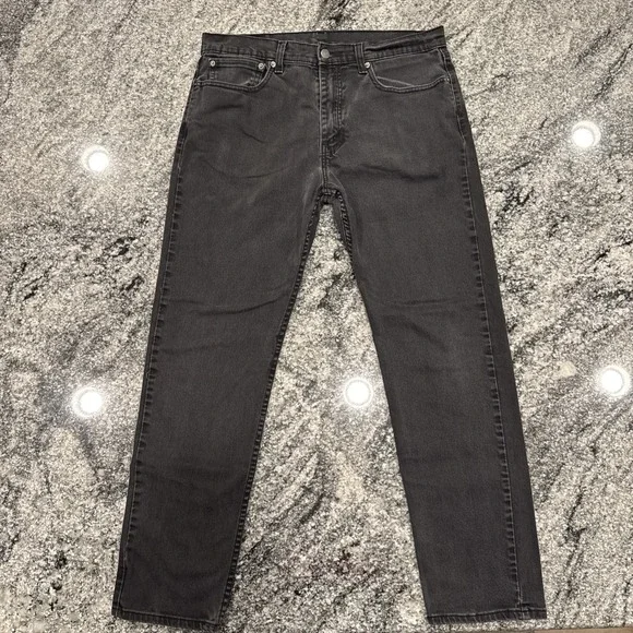 Levi's 502 Tapered Jeans‎ Mens 34x32 Black Charcoal Denim Regular Fit #526