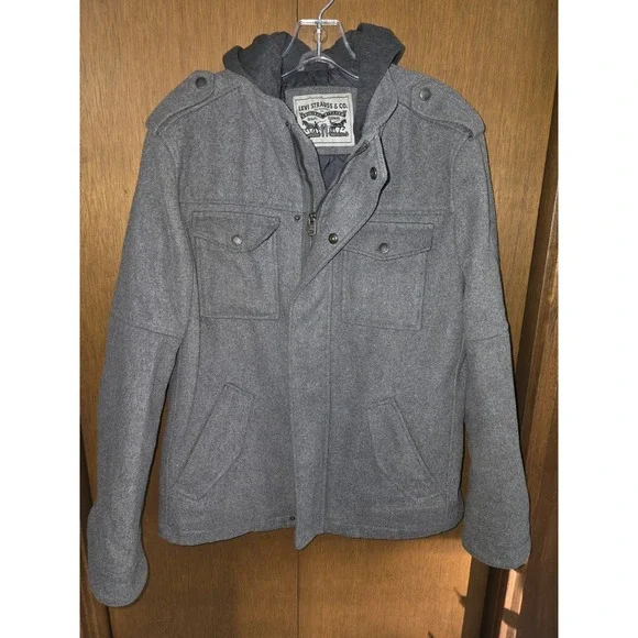 Levi's Men's Hooded Lined Trucker‎ Jacket Gray Size Medium Full-Zip, Pockets