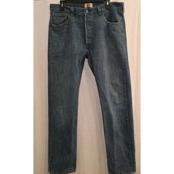 Levis 501‎ Jeans Mens 36x34 Mid Rise Straight Leg Button Medium Wash Denim Blue