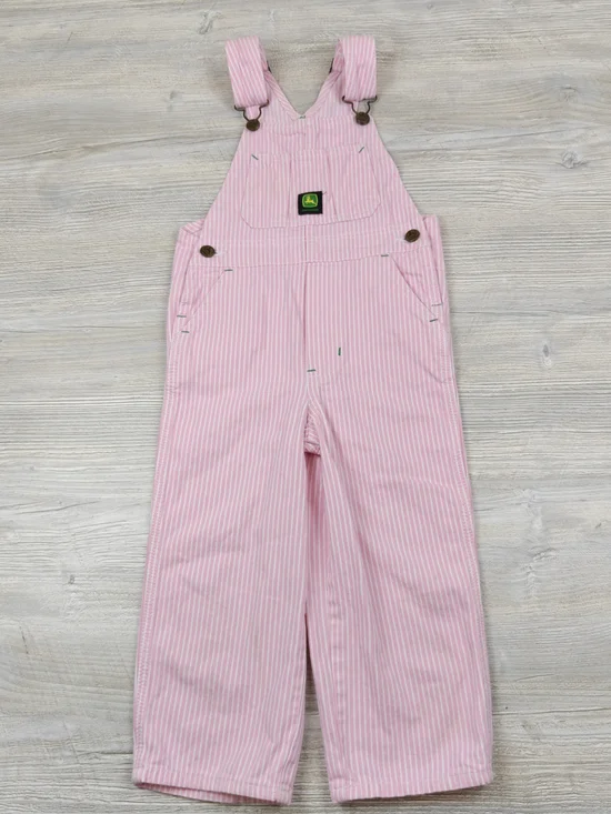 John Deere Overalls Girls 4T Pink Pinstriped Bib Pockets Farmer Cowgirl Rancher