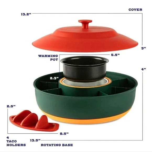 Taco Tuesday Kit - Taco Bar Serving Set for a Party - 30oz Heated Pot, 4 Taco...