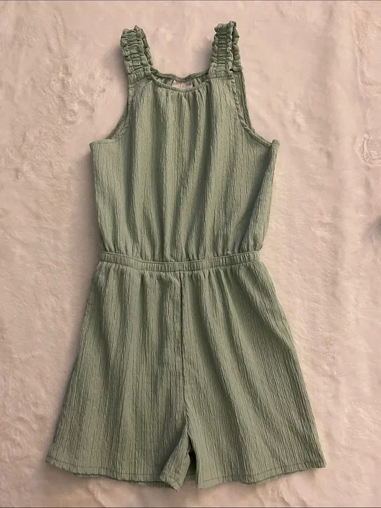 Rachel Zoe Girls' Sage Green Crinkled Romper SZ 10-12