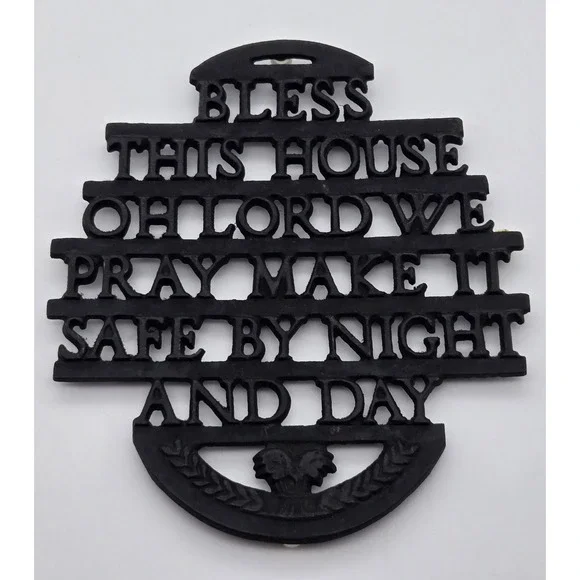 Cast Iron Trivet Bless This House Prayer‎ Vintage Kitchen Wall Decor