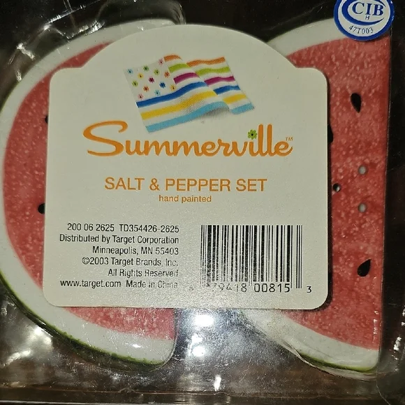 Summerville NWT Watermelon Salt & Pepper Set - Red/Green