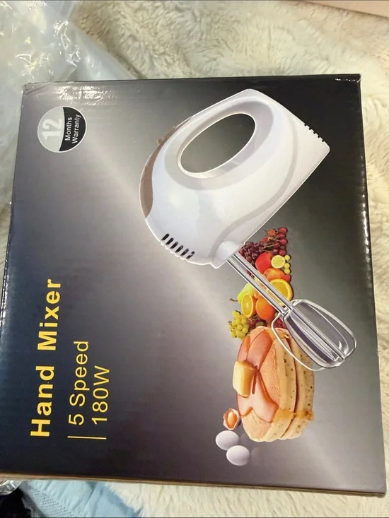 White Hand Mixer 5-Speed 180W - Compact Kitchen Mixer