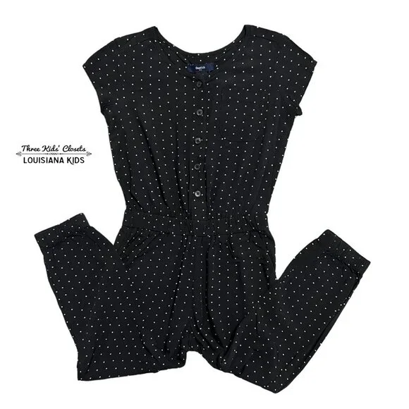 Gap Kids XS (4-5Y) Black Polkadot Jumpsuit Romper